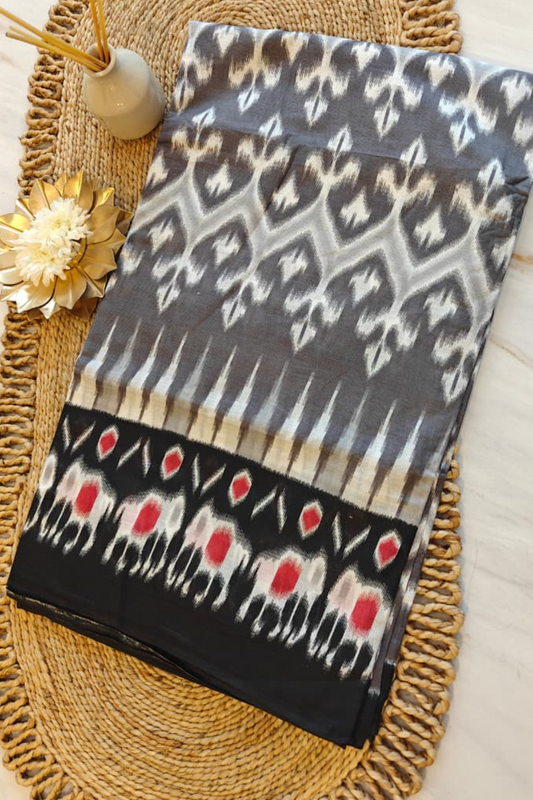 Grey Elephant Ikkat Cotton Saree