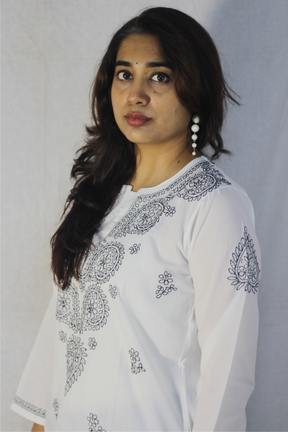 White kurti with black embroidery