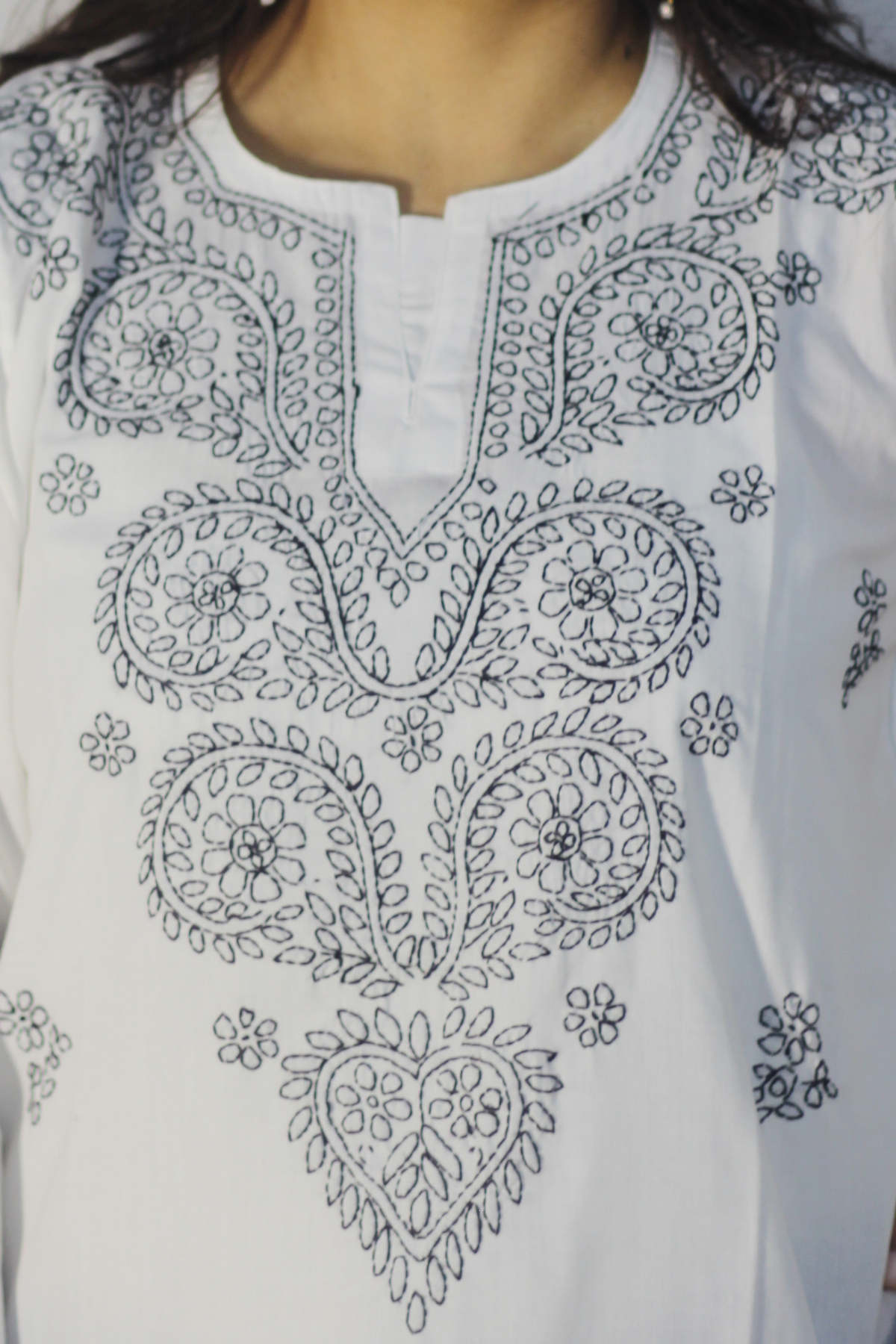 White kurti with black embroidery