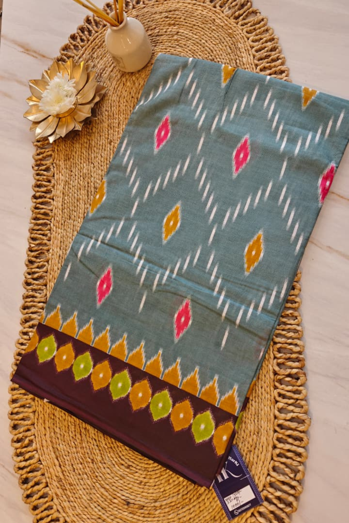 Teal Ikkat Cotton Saree