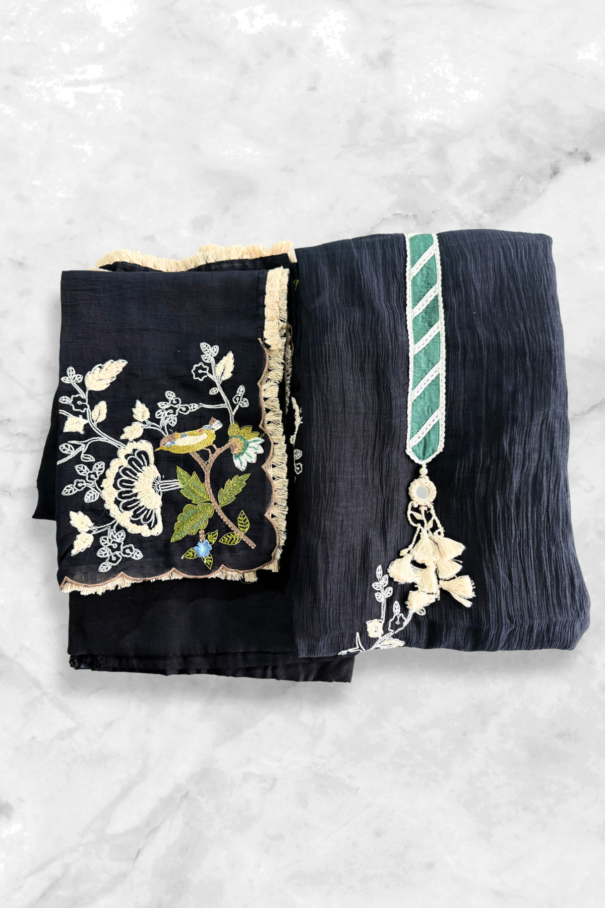 Black Crush Mul Cotton Thread Work Suit Set