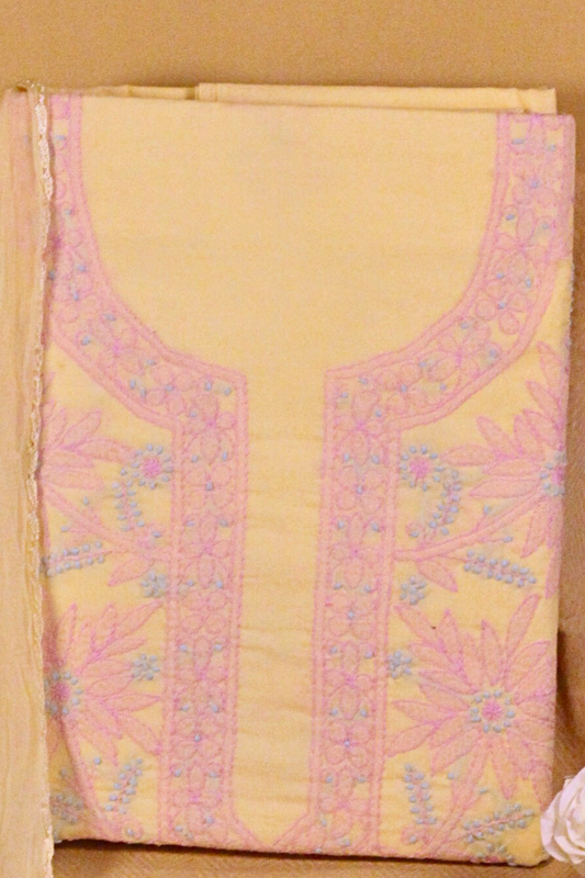 Chikankari Contrast Embroidered Suit Set