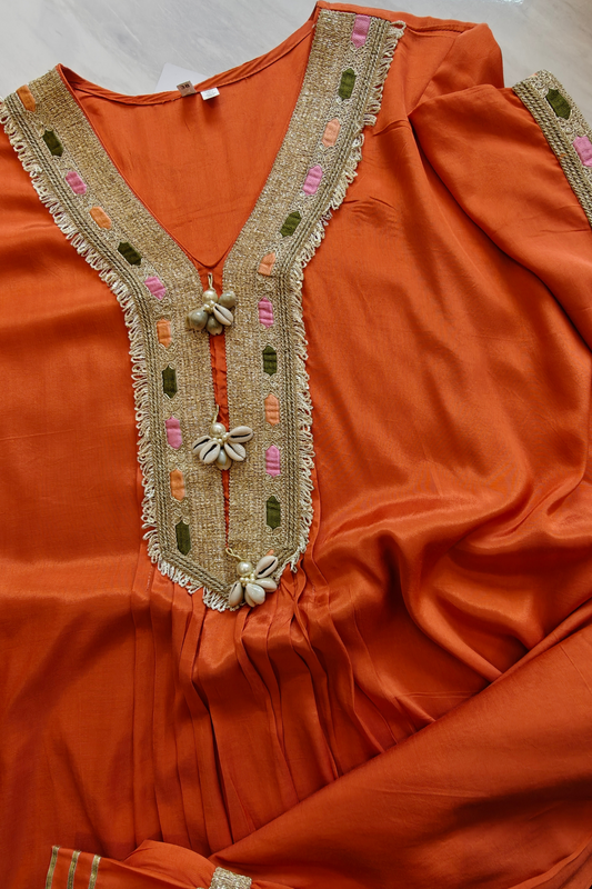 Kaftan Style Kurta Set with Gold Embroidery