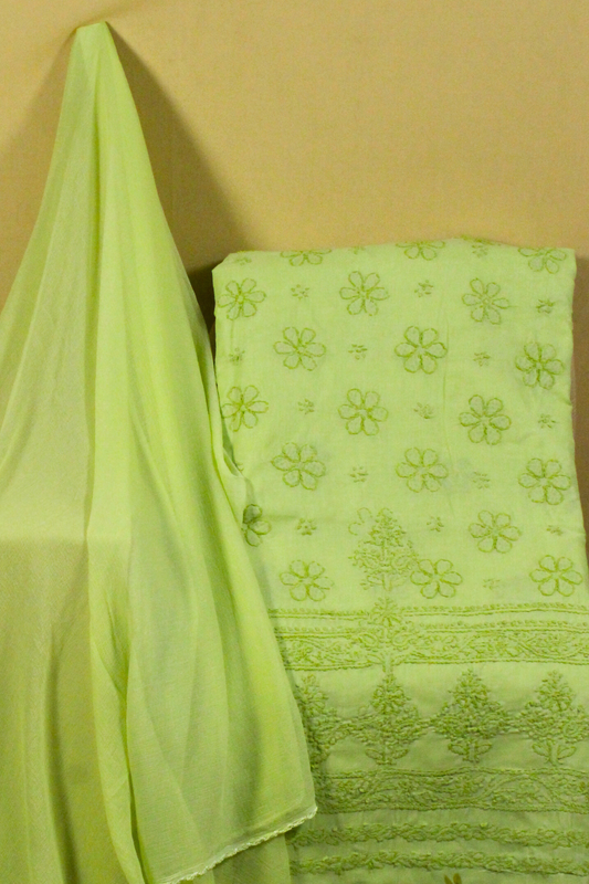 Cotton Chikankari Suit Set with Chiffon Dupatta