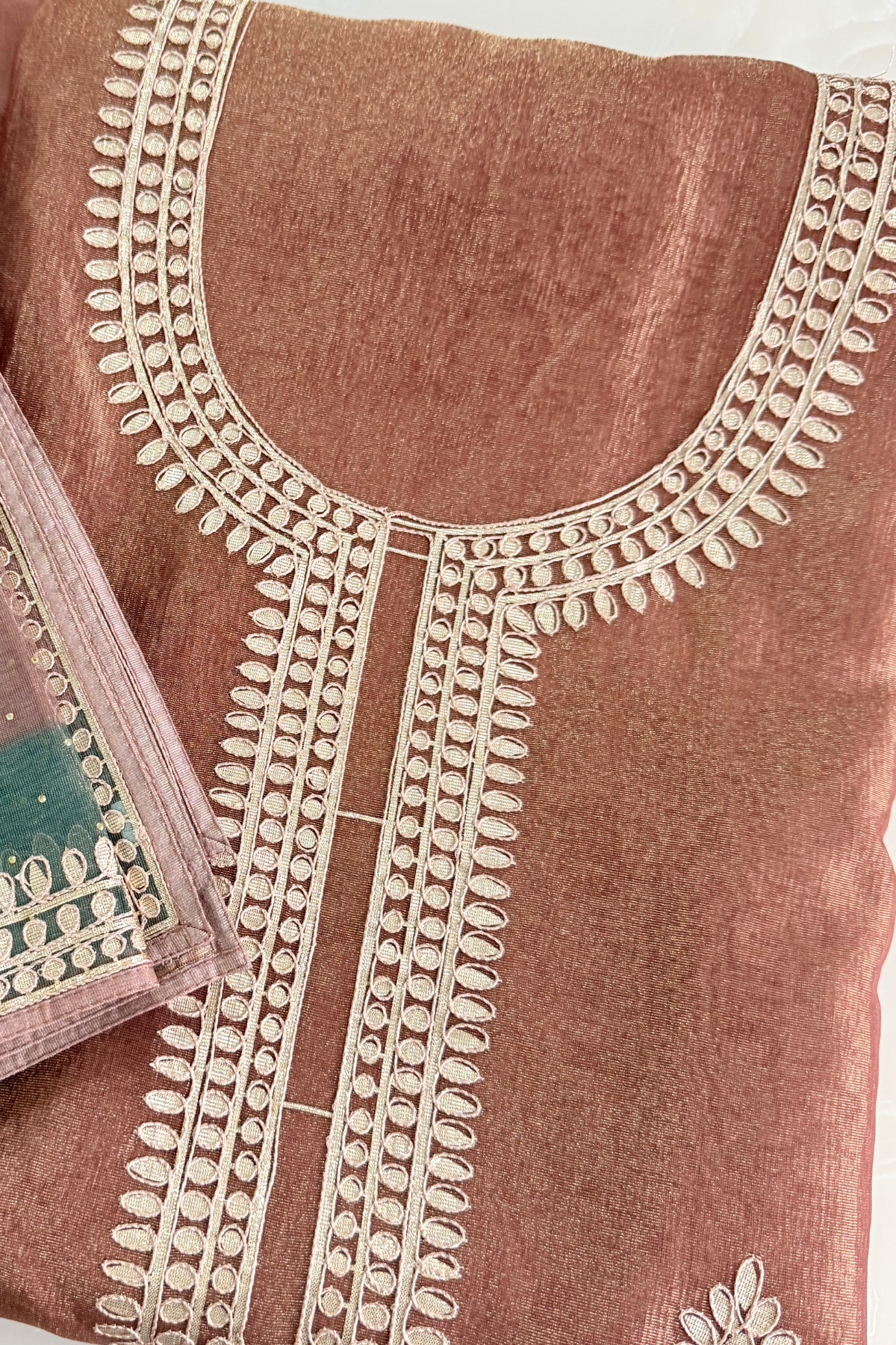 Brown Crush Tissue Gota Work Suit Set