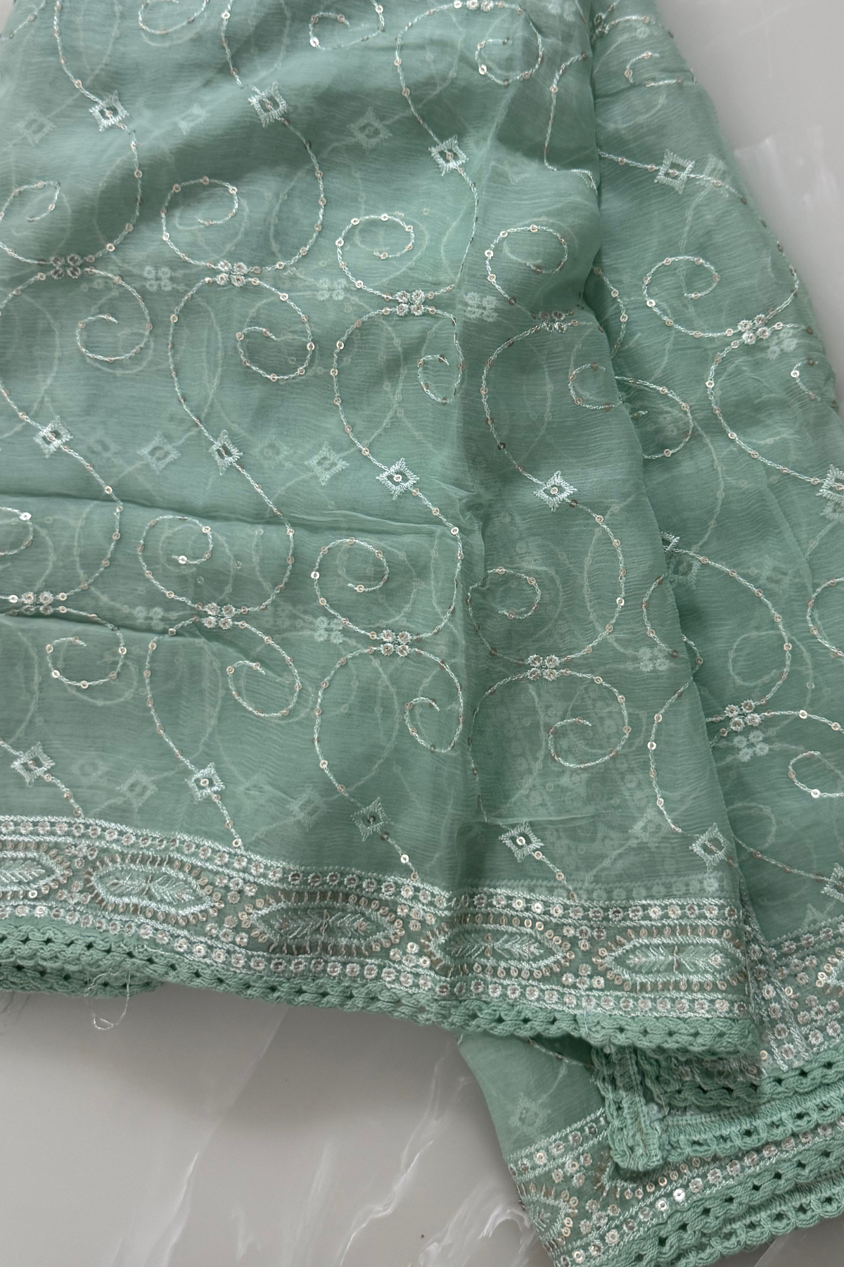 Mint Green Georgette Chikankari Suit Set