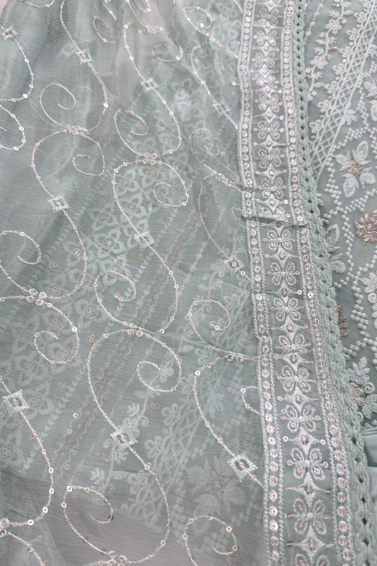 Mint Green Georgette Chikankari Suit Set