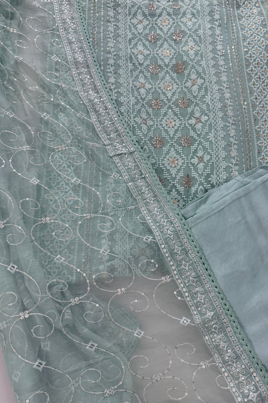 Mint Green Georgette Chikankari Suit Set