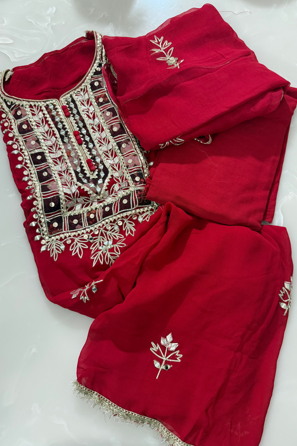 Red Georgette Gota Patti Suit Set