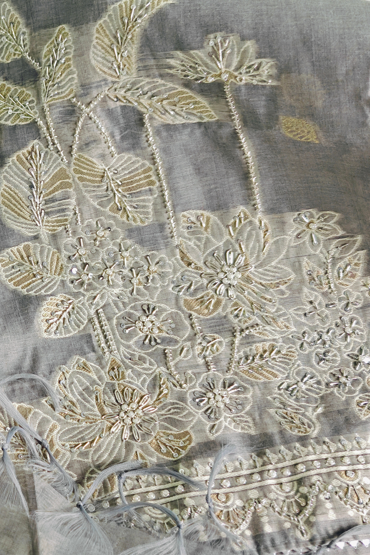 Jamdani Suit with Golden Beadwork