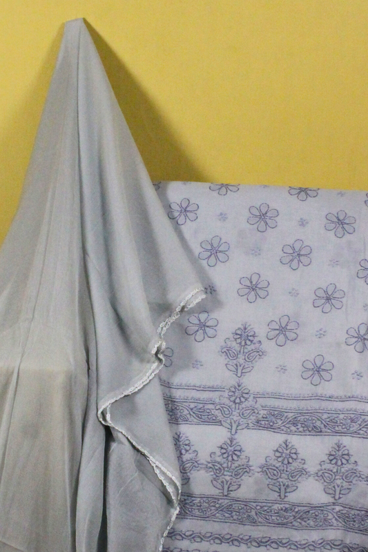 Cotton Chikankari Suit Set with Chiffon Dupatta