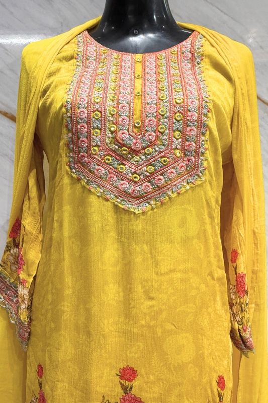 Yellow Georgette Floral Sharara Set