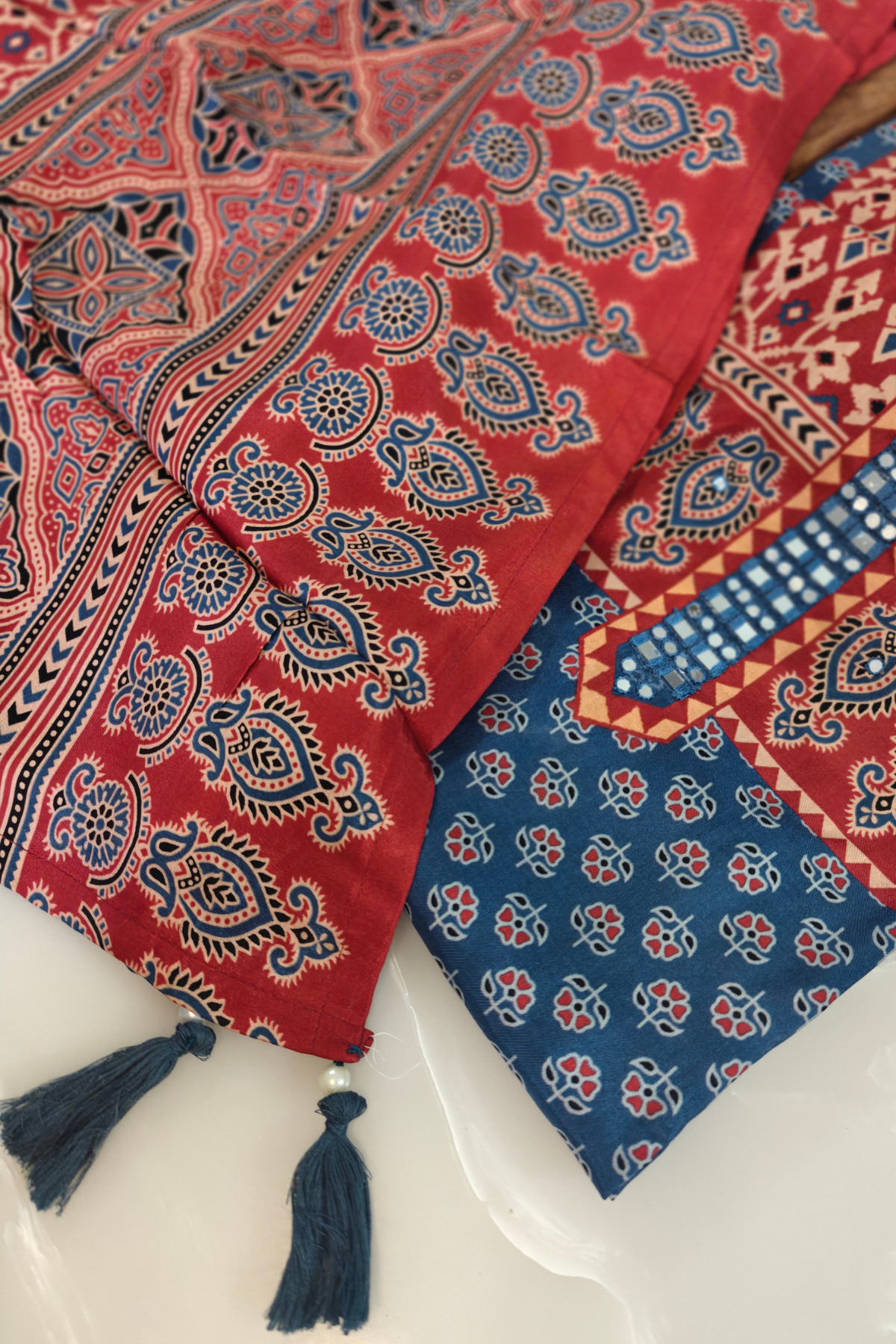 Muslin Ajrakh Mirror Work Suit Set