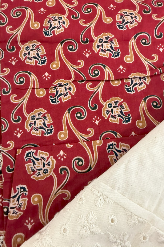 Ajrakh Patchwork Cotton Lace Suit