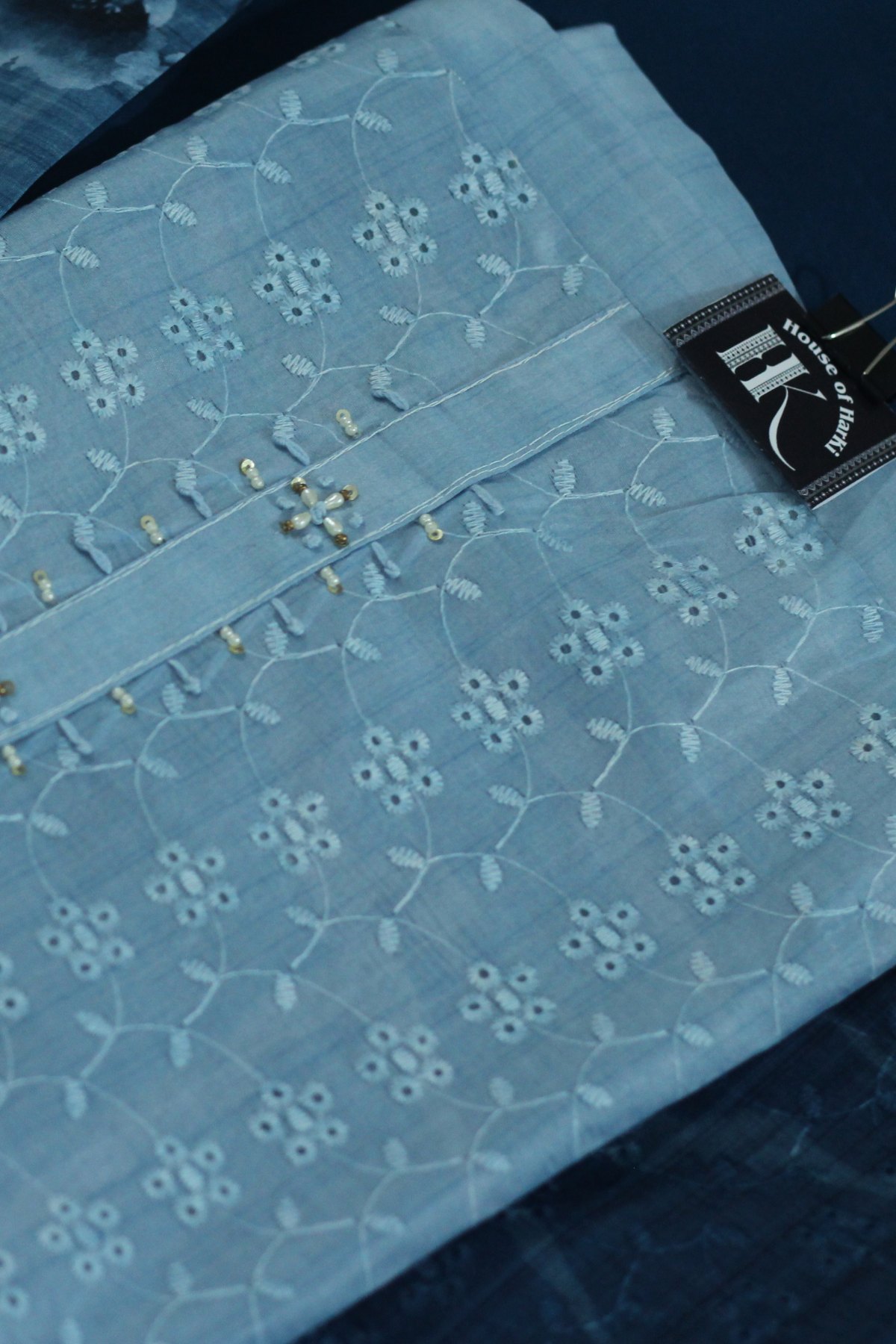 Ombre Blue Lace Embroidery Suit Set
