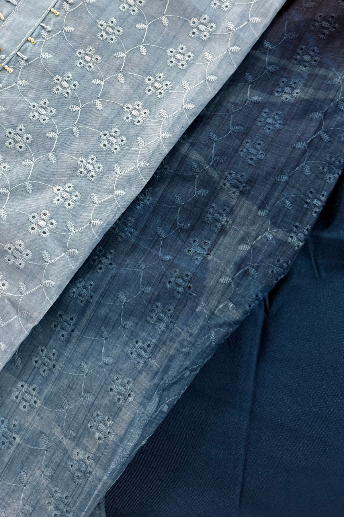 Ombre Blue Lace Embroidery Suit Set