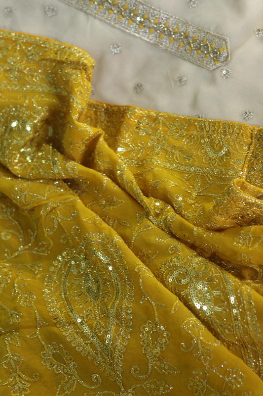 Organza Suit Set with Yellow Sequin Dupatta