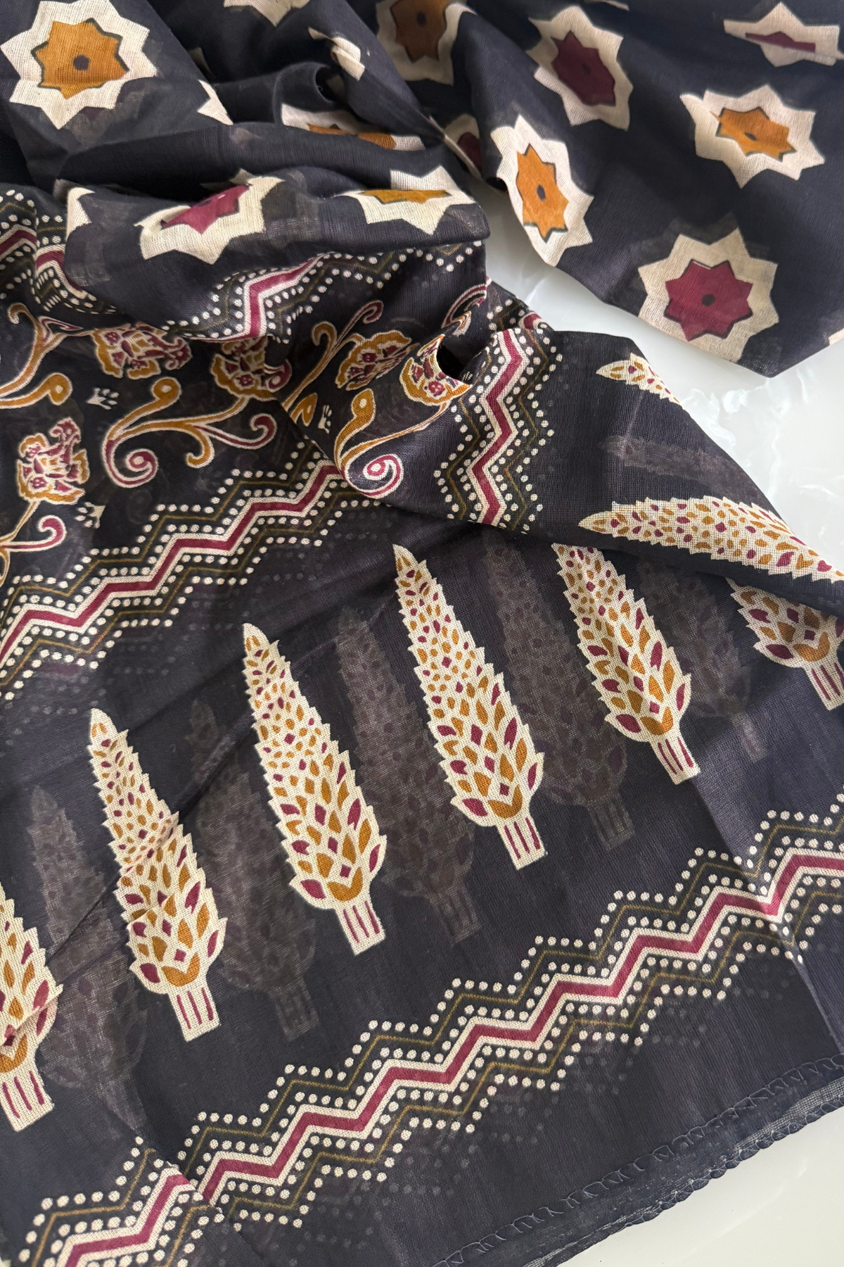 Ajrakh Patchwork Cotton Lace Suit