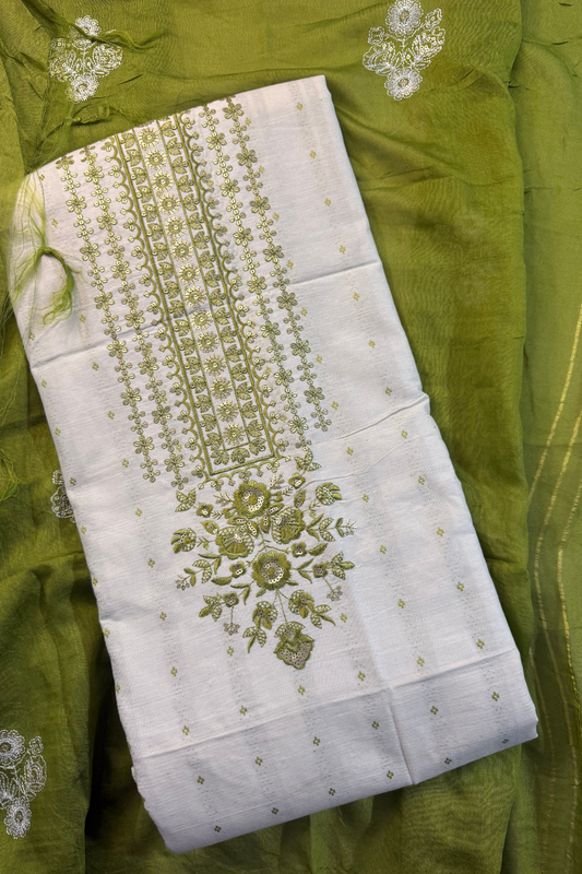 Cotton Floral Embroidered Suit