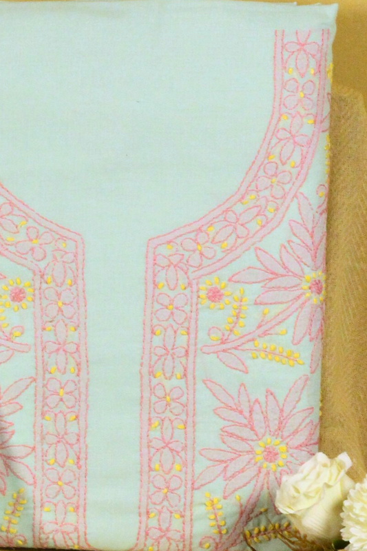 Chikankari Contrast Embroidered Suit Set