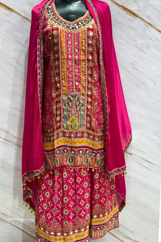 Magenta Chinon Gold Coin Tassles Sharara