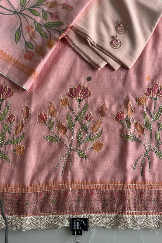 Pink Floral Embroidered Suit Set