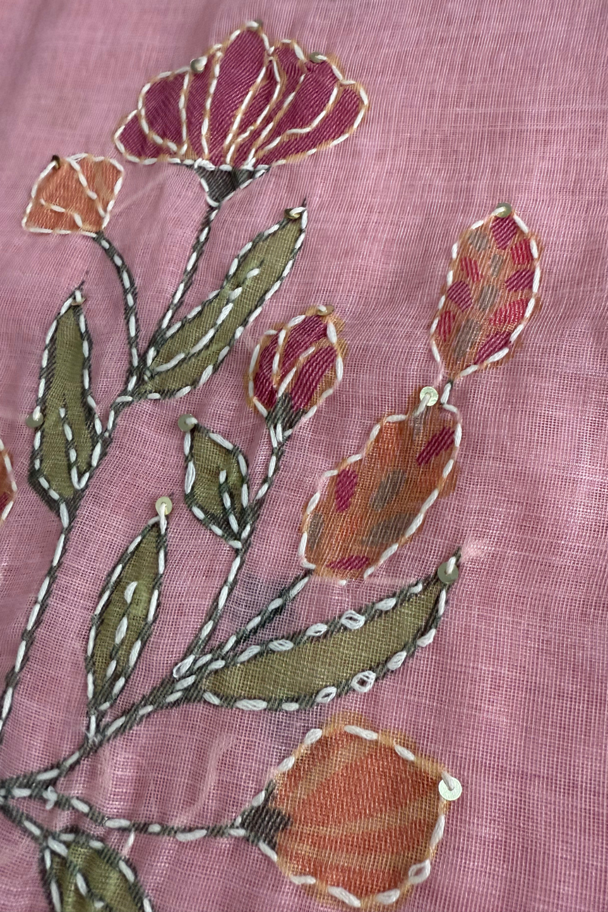 Pink Floral Embroidered Suit Set