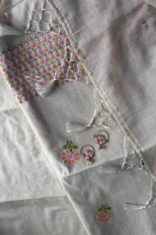 Natural Beige Floral Embroidered Suit Set