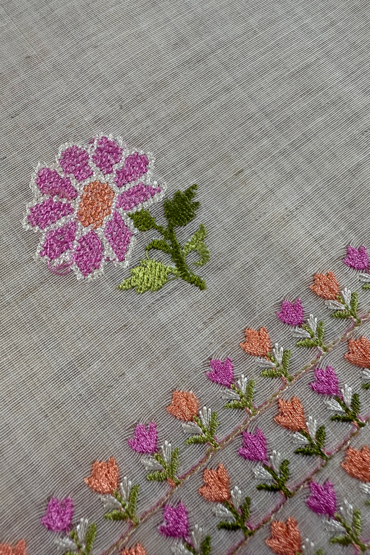 Natural Beige Floral Embroidered Suit Set
