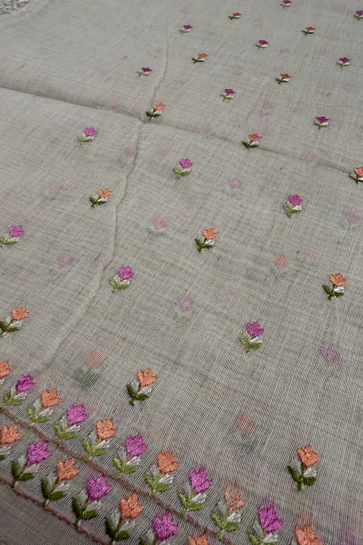 Natural Beige Floral Embroidered Suit Set