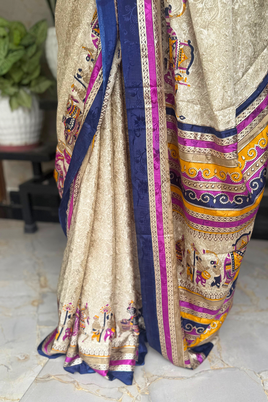 Cream Royal Barat Bamboo Silk Saree