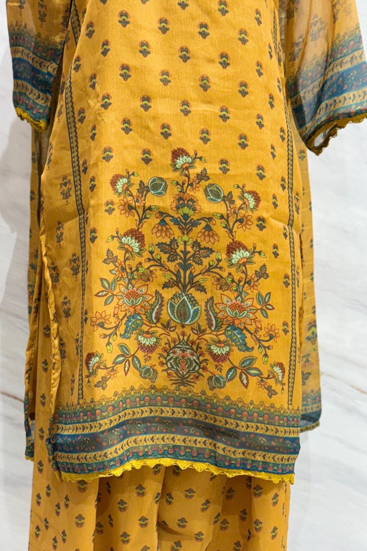 Mustard Soft Organza Farshi Salwar Set