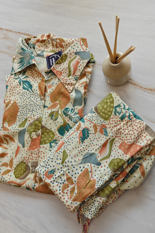 Floral Blue Botanical Print Cord Set