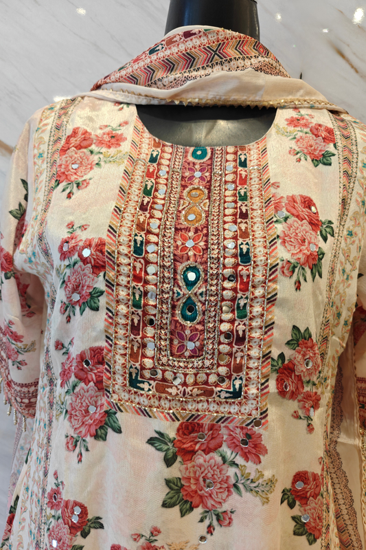 Cream Rose Garden Digital Print Suit Set