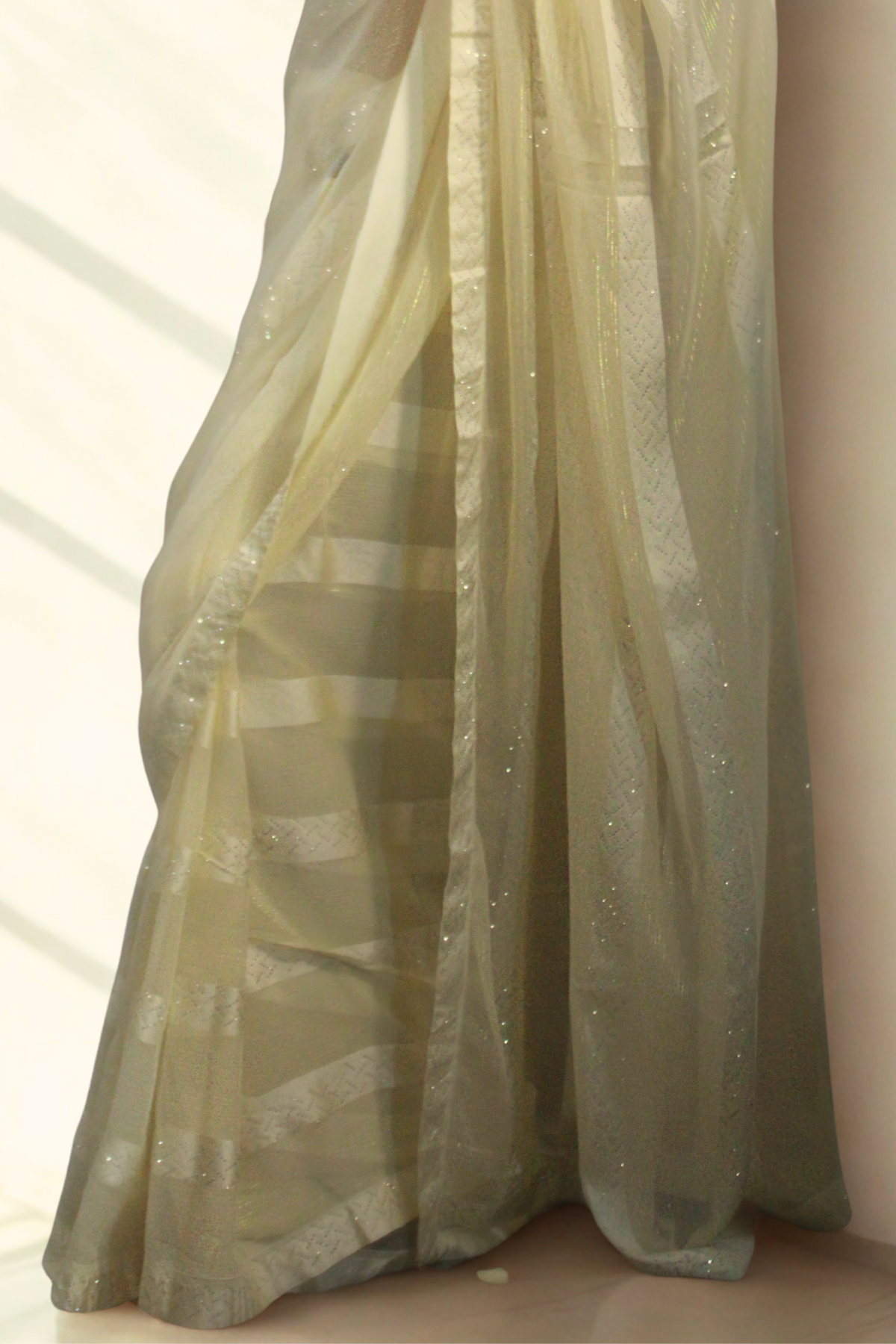 Yellow Georgette Saree with Rhinestone