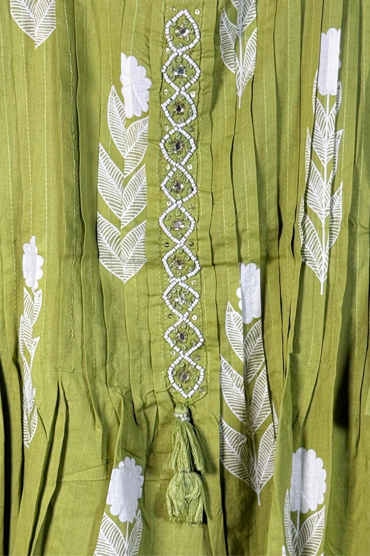 Cotton Suit Set with White Feather Print