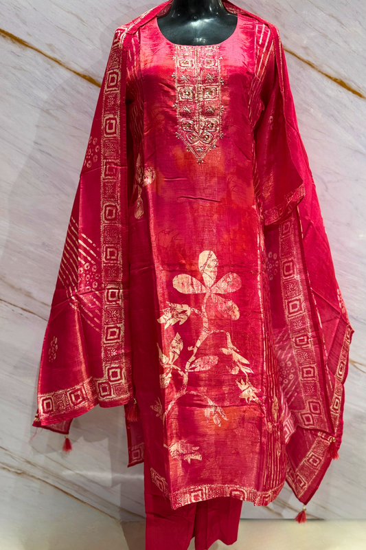 Pink Floral Crepe Suit