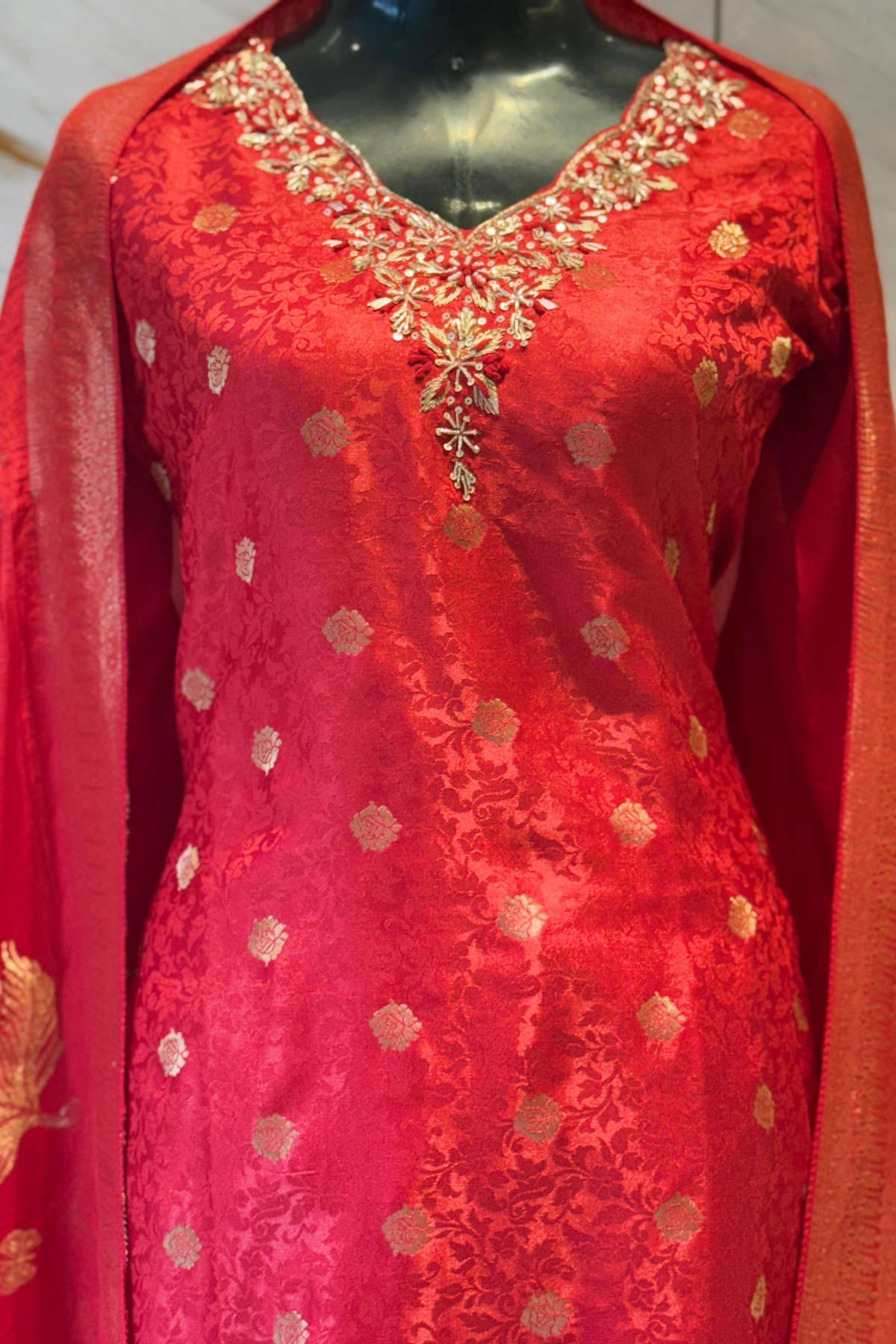 Red Gold Russian Silk Suit