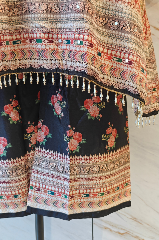 Black Rose Garden Digital Print Suit Set