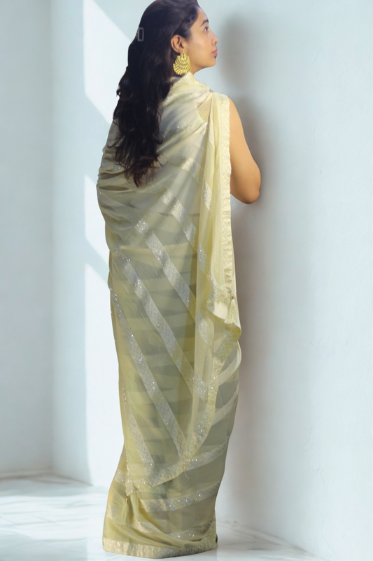 Yellow Georgette Saree with Rhinestone