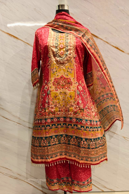 Red Rose Garden Digital Print Suit Set