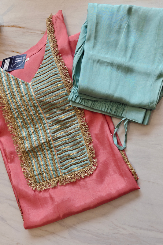 Pink Asymmetrical Kurta Set