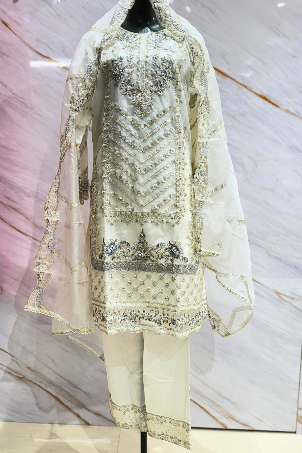 White Elegance Organza Suit