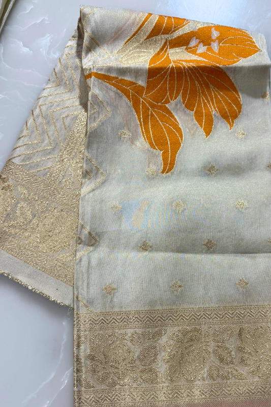 Shimmer Silk Orange flower Unstitched Suit Set