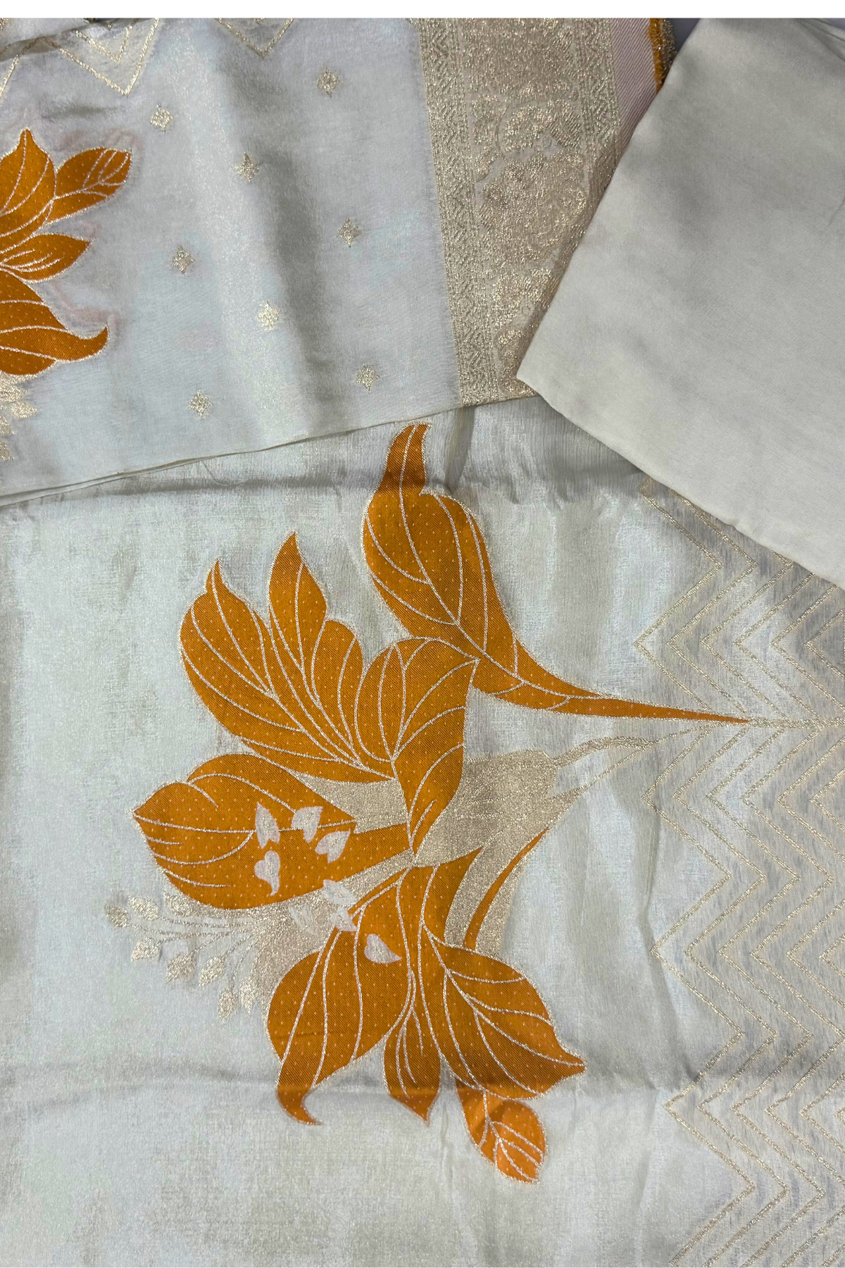 Shimmer Silk Orange flower Unstitched Suit Set