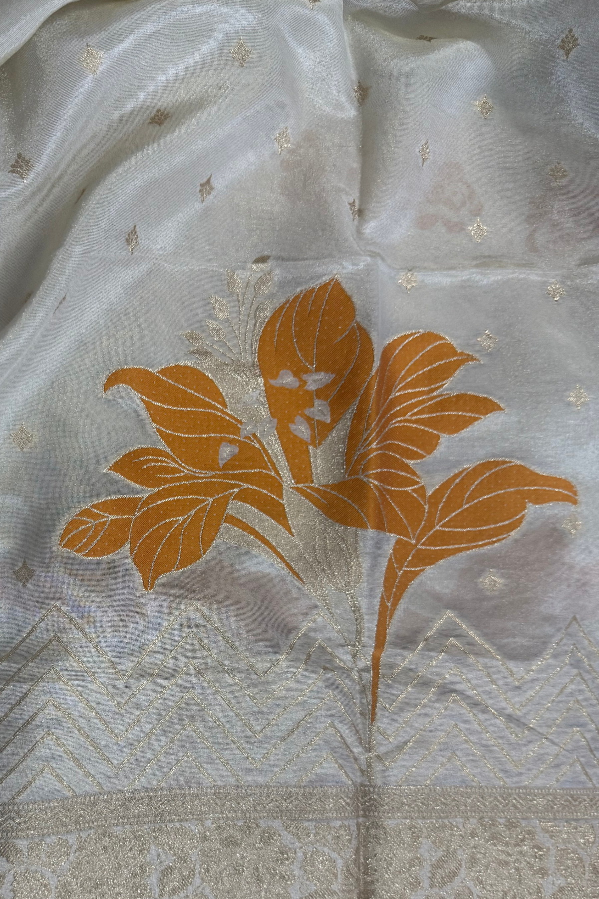 Shimmer Silk Orange flower Unstitched Suit Set