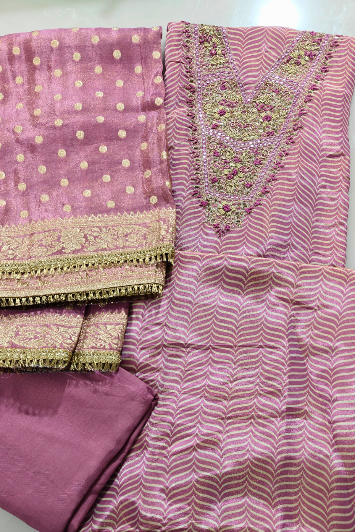 Leavender Shimmer Silk with Zari work