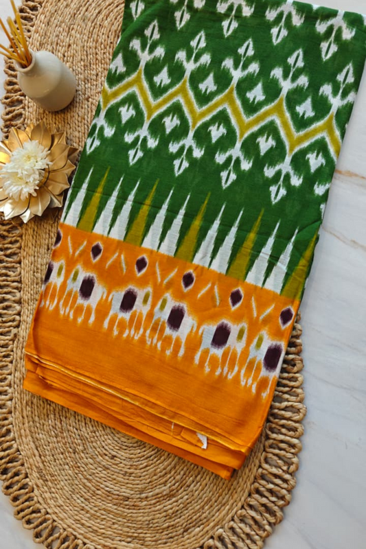 Marigold Elephant Ikkat Cotton Saree