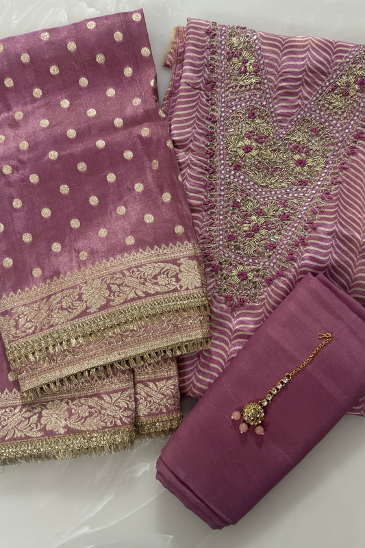 Leavender Shimmer Silk with Zari work