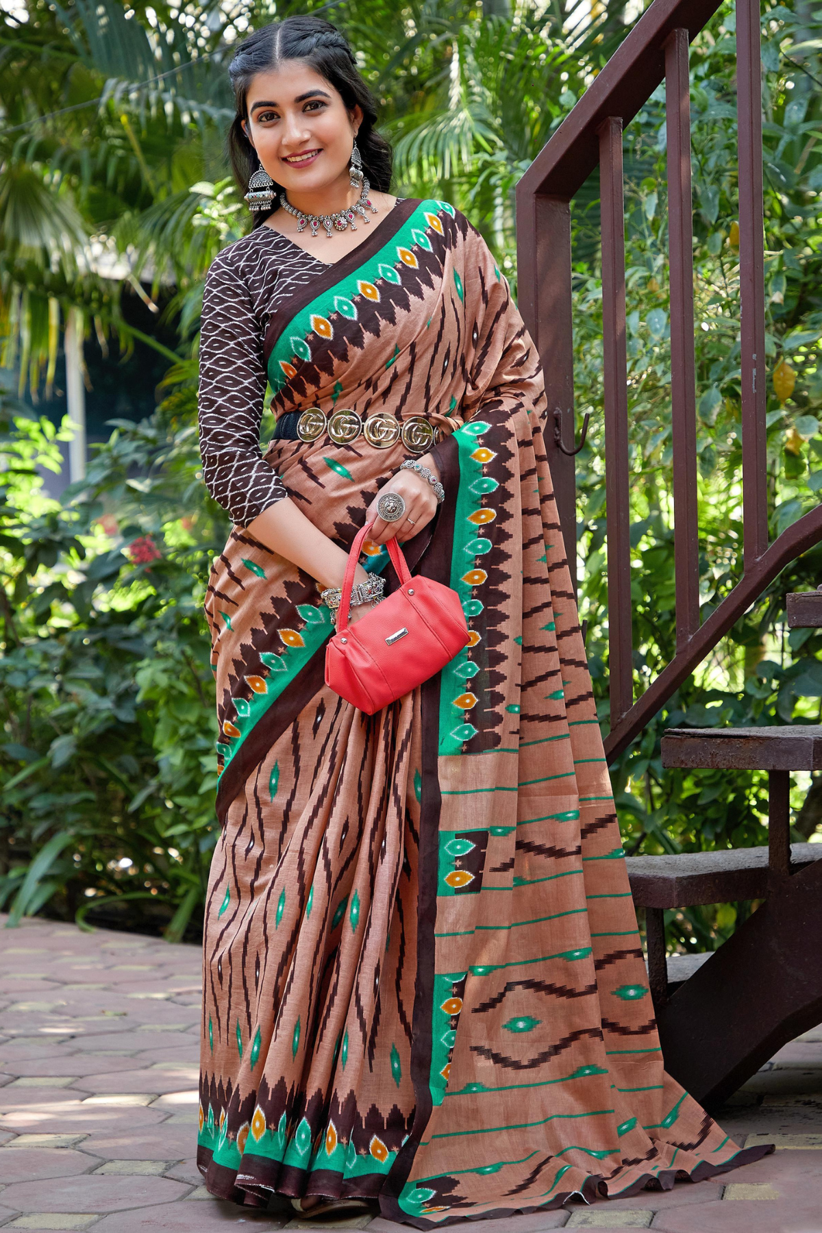 Beige Ikkat Cotton Saree